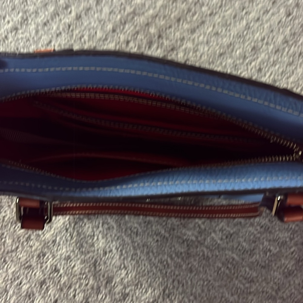 Dooney & Bourke Blue Tote Handbag with Structured Shape and Textured Leather - Picture 2 of 5